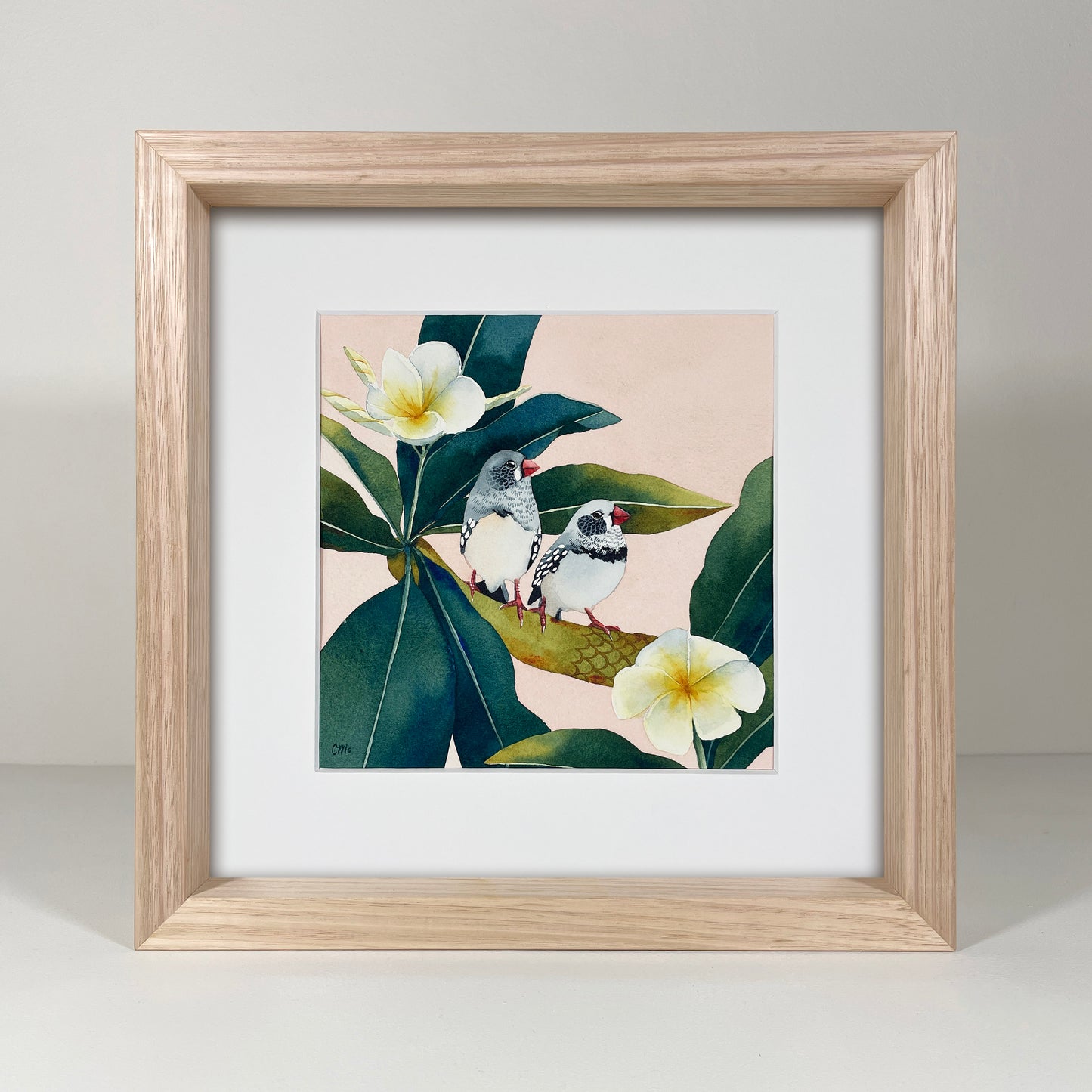 Finches and Frangipanis, 30x30cm