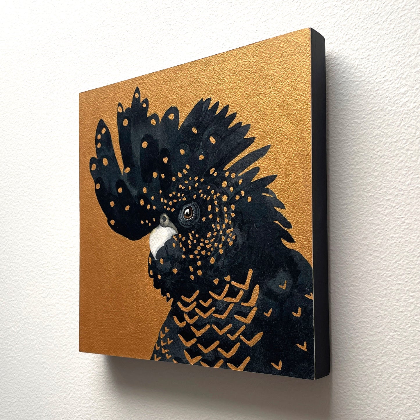 Gold with Black Cockatoo, 20x20cm