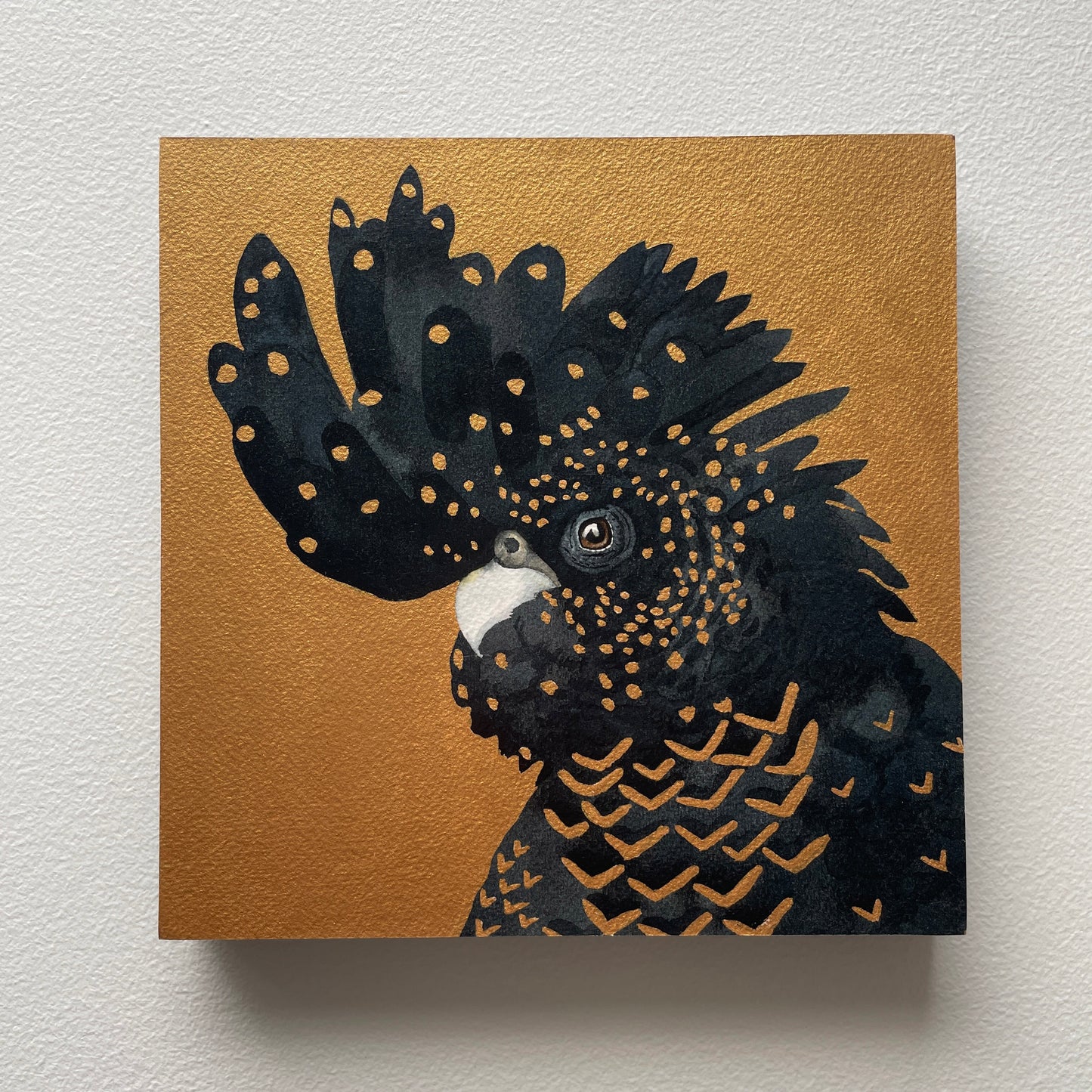 Gold with Black Cockatoo, 20x20cm