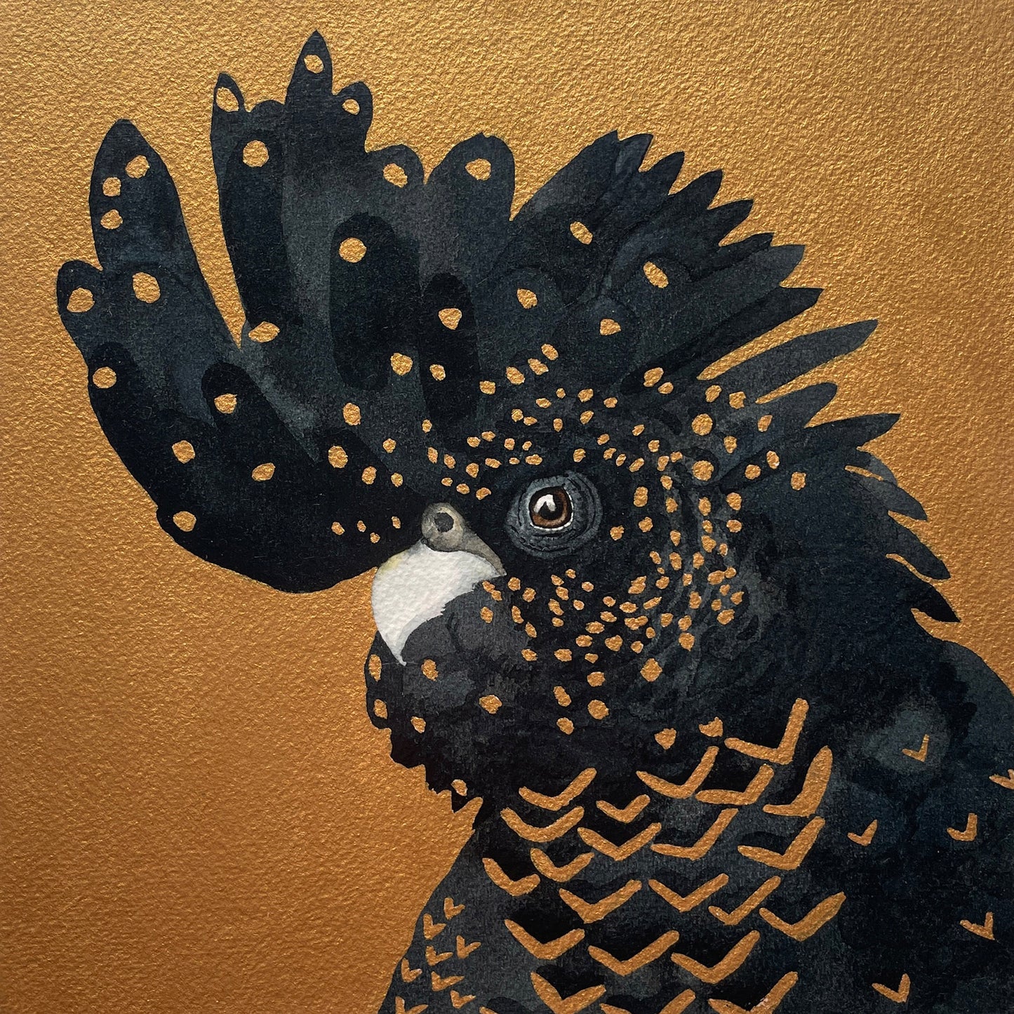 Gold with Black Cockatoo, 20x20cm