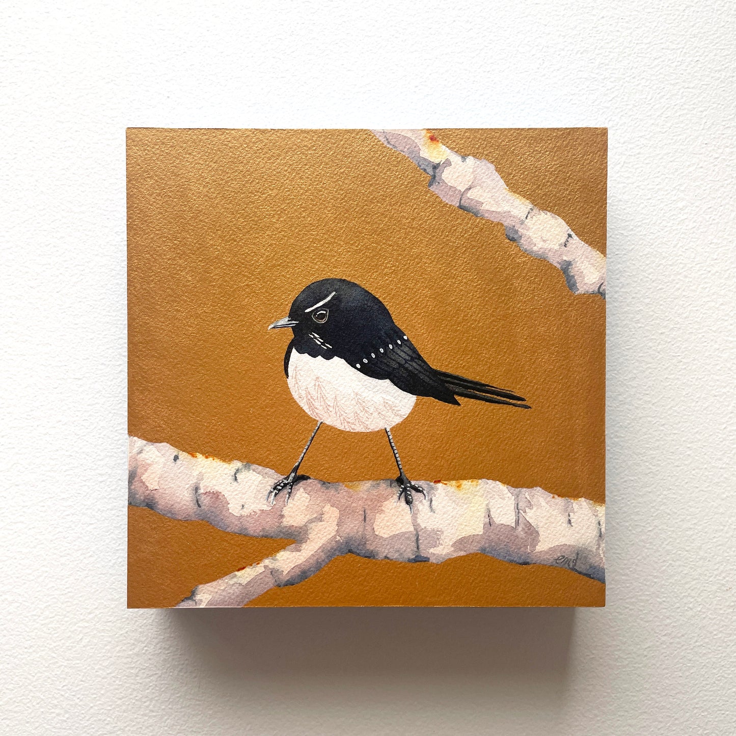 Gold & Bold – The Willie Wagtail, 20x20cm